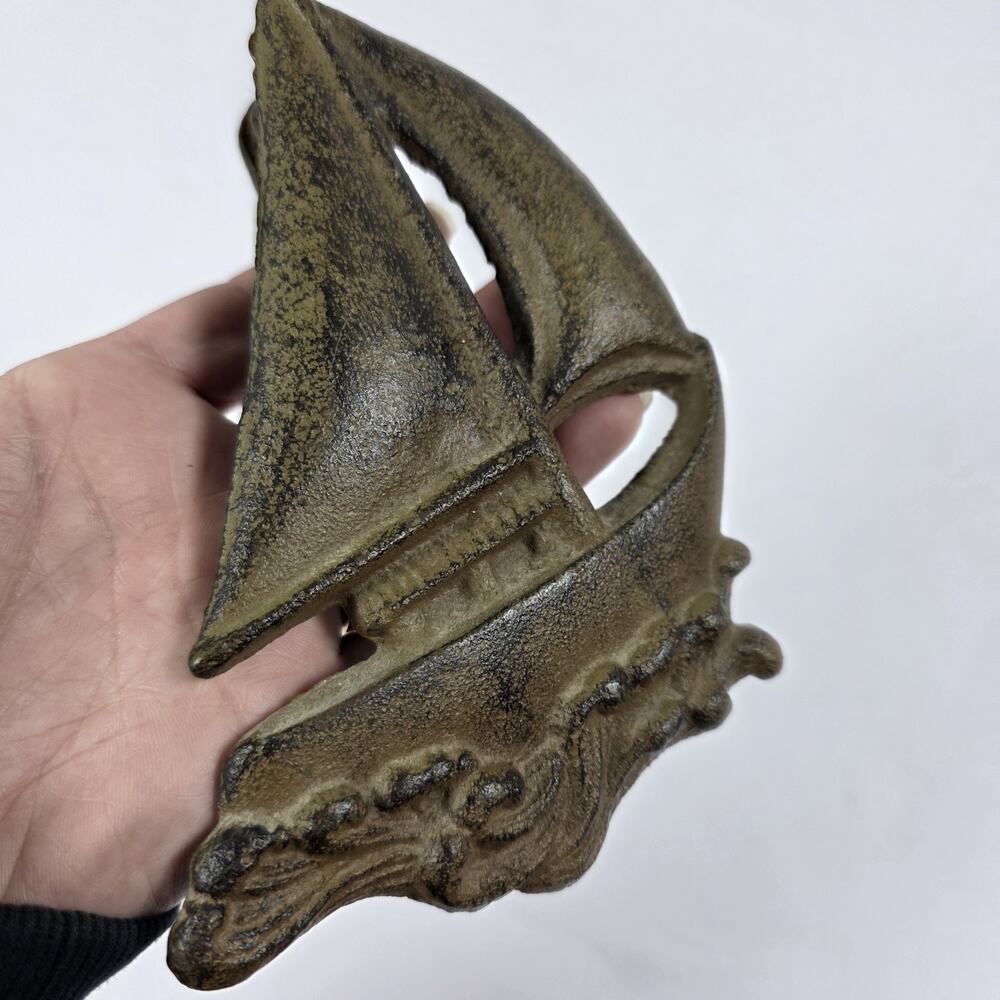 Cast Iron Antique Style Nautical Sail Boat Door Knocker Rustic Coastal Decor - Picture 7 of 9